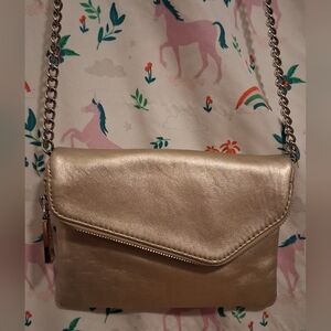NWOT Hobo International Daria Gold Metallic Leather Convertible Clutch Purse Bag